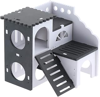 Inzopo Hamster Hideout House, Gerbil Villa Wooden Living Hut Cabin Play Toys for Syrian Hamster, Dwarf Hamster, Chinchilla, Mouse Black