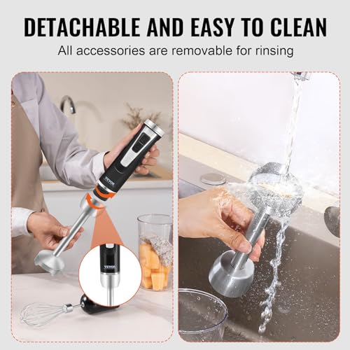 Image of VEVOR Hand Blender, 8 Variable Speeds Immersion Blender, Stainless Steel Handheld Blender Powerful Motor Hand Mixer, USB Charging Cable Multi-purpose Easy Control Grip Stick Mixer