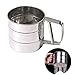 MENGCORE Baking Stainless Steel Shaker Sieve Cup Mesh Crank Flour Sifter with Measuring Scale Mark for Flour Icing Sugar
