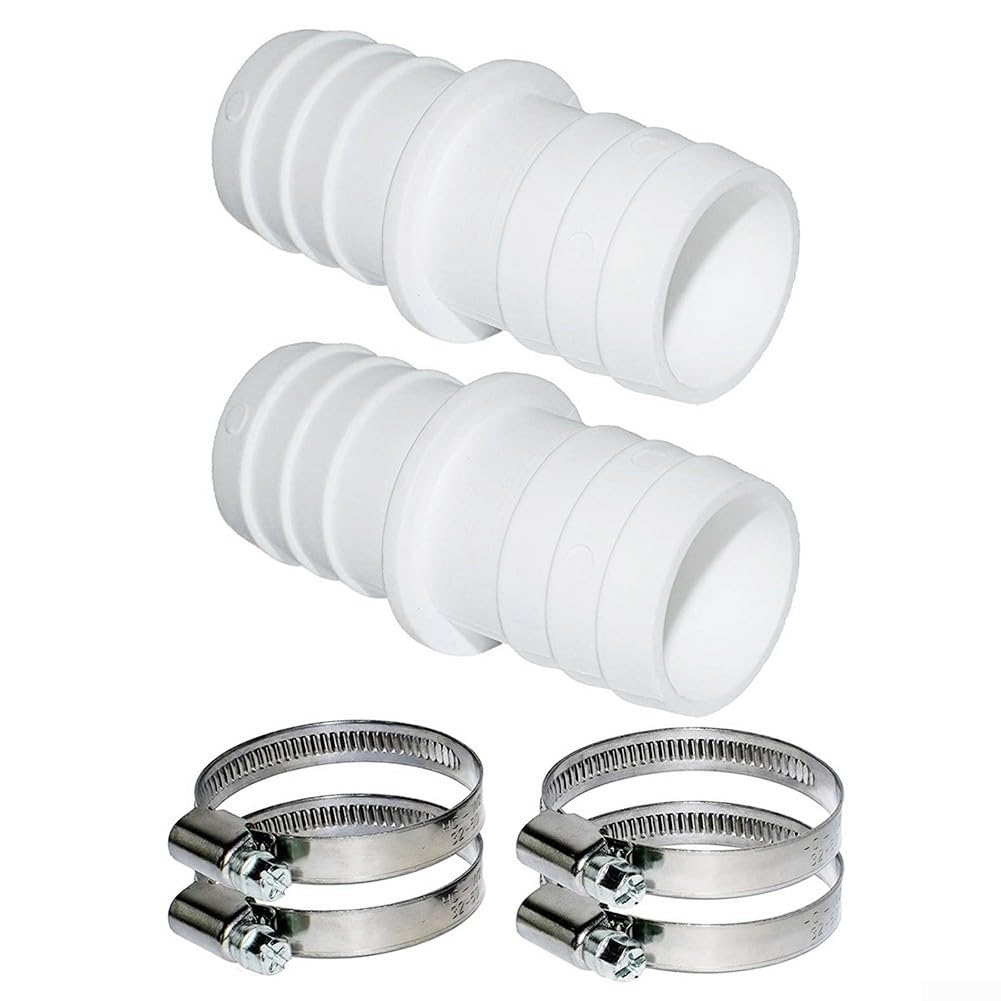 Heavy Duty Hose Connector with 38mm Clamps Fits Standard Pool and Garden Hoses (2+4)