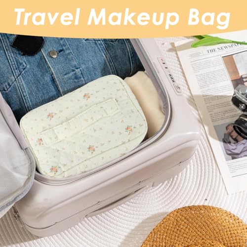 Image of MAYCREATE Makeup Bag Floral Print Makeup Organizer Soft Cotton Travel Cosmetic Bag Large Handbag Office Stationeries Toiletries Bag, 25x15x16cm