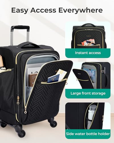 Image of BAGSMART Travel Luggage Carrry On Suitcase, Black, Small, Carry on Luggage 22x14x9 Airline Approved 20 Inch Expandable Softside Suitcase With Spinner Wheels