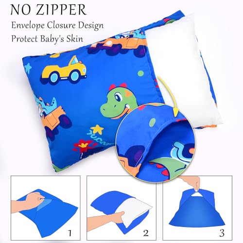 Image of Cloele Kids Toddler Pillowcase,Travel Pillowcase,Car Dinosaur,13x18in,Blue | Suitable for 12x16 or 13x18in,Envelope Travel Pillowcase,Baby Pillow Cover,1 Pack, Soft Children's Bedding,For Boys and Girls