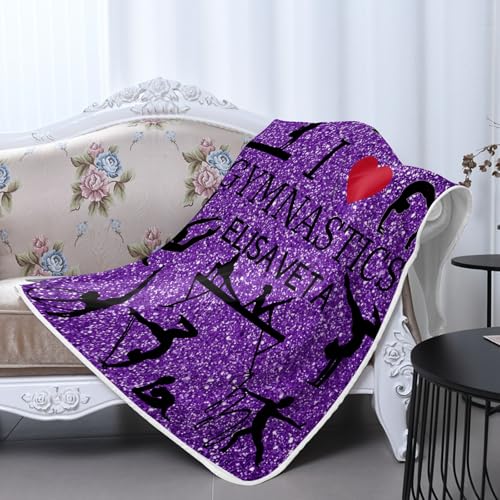 Personalized Name Girls Gymnastics Purple Glitter Heat Relief Bedding, Gifts for Boys Teens,10x15Inch