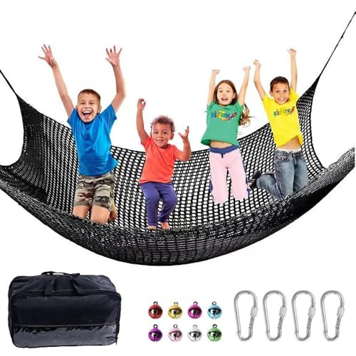 kletternetz,kletternetz Kinder,kletternetz Outdoor,2x3M Kletter-Gepäcknetz doppellagig,4 mm Dickes Seil, 4 cm Loch mit Aufbewahrungstasche,für Spielplatz Outdoor Indoor Garten (Schwarz, 2 * 3)