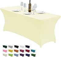 Vista 18 de CWK - Funda de mesa de elastano elástica impermeable de 4 pies para mesas rectangulares - Mantel elástico ajustable para mesas plegables, tela