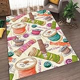 Soyalie Sewing Tools Pattern Area Rug for Entrance Kitchen - Non-Slip Colorful Buttons Bordered Print Carpet - Craft Room Decor Fun Machine Themed Rugs Mat 3'x5'