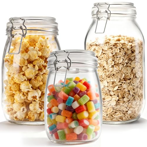 La mejor selección de Frascos Hermeticos de Vidrio los preferidos por los clientes. 44 Juego de 3 Tarros de Vidrio con Tapa Hermético, 1L/1.5L/2L,Frascos Herméticos de Vidrio con Diámetro Ancho,Tarros de Vidrio Transparentes para Pepinillo, Mermelada,Harina,...