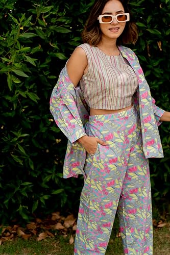 Image of MIRCHI FASHION Pure Cotton Kurta with Shrug Set | 3 Piece Cordset with Jacket & Pant | Ethnic Work Wear & Travel Wear Co-ord Set