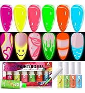 Gel Liner Nail Art Polish Glow in Dark 6 Colors Thin Brush UV LED Soak Off Required Professional ...