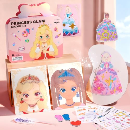 Jar Melo 4 in 1 Princess Art Craft Kits Foil Crafts Art Fun & Gem Painting Makeup Diamond DIY Activity Dress Up Sticker Books Travel Toys Ideal Toys for Girls Ages 6 7 8+ Years Old