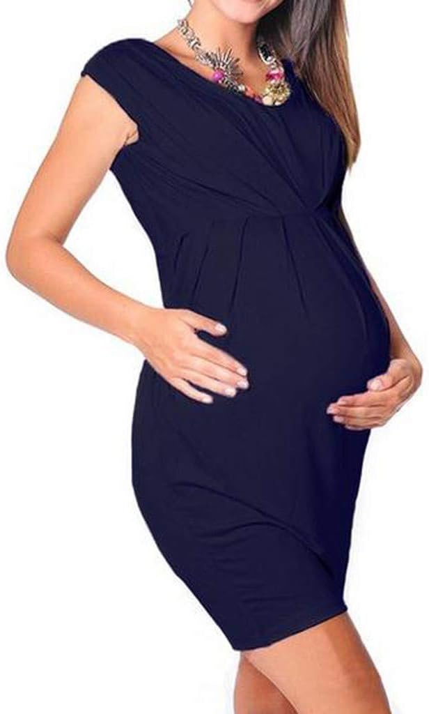 POLG Fashion Maternity Clothes Pregnant Women Sleeveless Bodycon Dress Sexy Solid Color Pregnancy Female Plus (Navy, XXL)