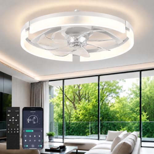 Image of Ceiling Fans with Lights and Remote - 20'' Low Profile Ceiling Fan (Beige, 20 INCH)