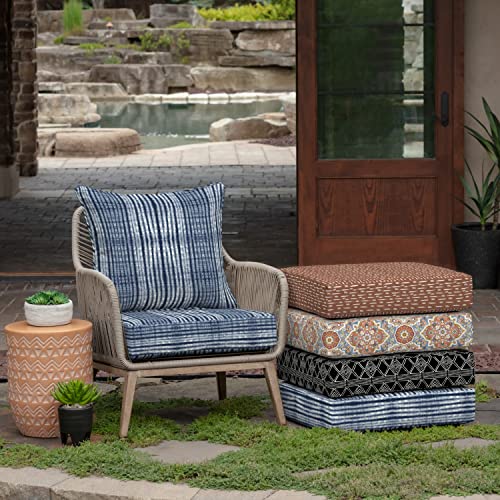 Image of Arden Outdoor Deep Seat Cushion Set (4-Pack), 24 in x 24 in, Weather-Proof, Rain-Proof, Fade Resistant Patio Cushion for Chair, Sofa, and Couch Blue Shibori Stripe
