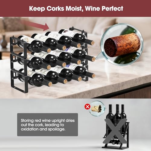 Stackable-Countertop-Wine-Rack-12-Wine-Bottles-Holder-for-Inside-Cabinet-ICOHOT-Small-Tabletop-Wine-Holder-Stand-for-Pantry-Bar-3-Tier-Angle-Adjustable-Wine-Bottle-Rack-for-Tight-Spaces