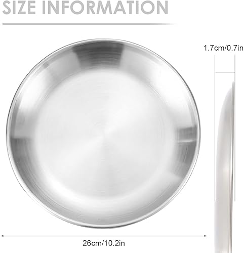 Miniatura 3 de Betinyar 2 platos llanos de acero inoxidable de 10.2 pulgadas, platos de acero inoxidable, platos de metal para ensalada de carne, plato de acero
