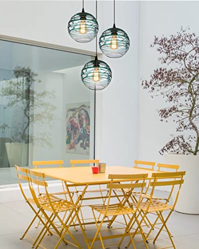 ARIAMOTION Pendant Lighting for Kitchen Island Green Stripe Seeded Glass Modern Coastal Style Light Fixtures for Beach House Dinning Room Table Hand Blown Art Glass Globe 9 Inch Diameter 2Pack - Image 7