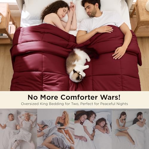 Image of Bedsure Comforter Duvet Insert - Quilted Comforters Oversized King, All Season Duvet, GentleSoft Down Alternative Bedding Blanket, with 8 Tabs, Gifts for Women /Men, Red, Oversized King 116x98 Inches