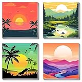 4 Framed Landscape DIY Paint by Numbers Kit for Adults Beginner,Sunset Easy Painting by Number with Canvas,Acrylic Paint Kit Arts and Crafts for Adults for Decor 8x8inch
