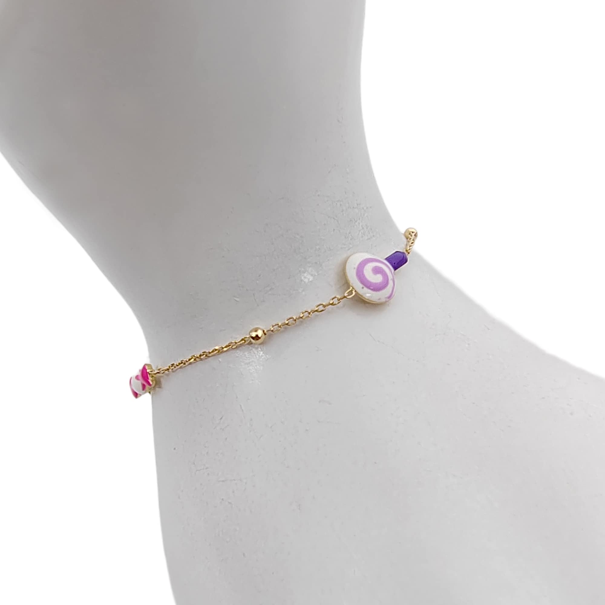Gioielli Aurum - Armband für Neugeborene aus Gelbgold mit Schnuller und Süßigkeiten-Lutscher