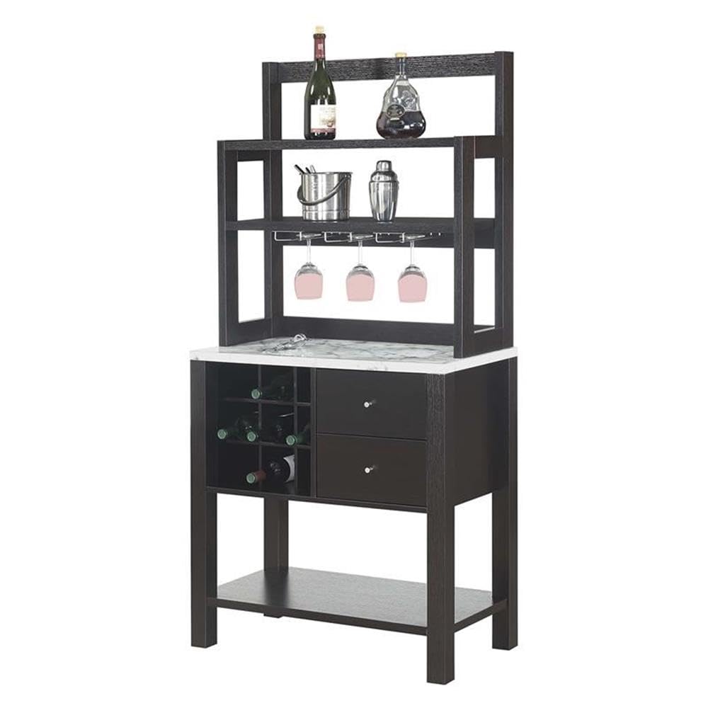 Convenience Concepts Newport Serving Cart Modern Storage Bar Cabinet with Drawers, Wine Rack for Kitchen, Dining Room, 31