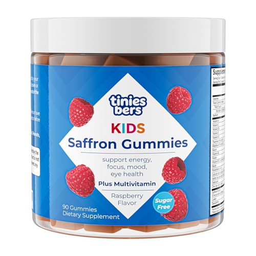 Tinies bers Saffron Gummies for Kids with Multivitamins Methyl Vitamin B12 Improve Focus Mood Balance Boost Energy Support Vision Health Daily Support Vegan Sugar Free Pectin Berry 90