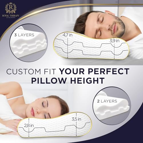 Image of King Memory Foam Pillows 2-Pack - Ergonomic Cervical Pillow for Neck and Shoulder Pain - Medium Firm Contour Pillow for Side, Back, and Stomach Sleepers - CertiPUR-US Certified