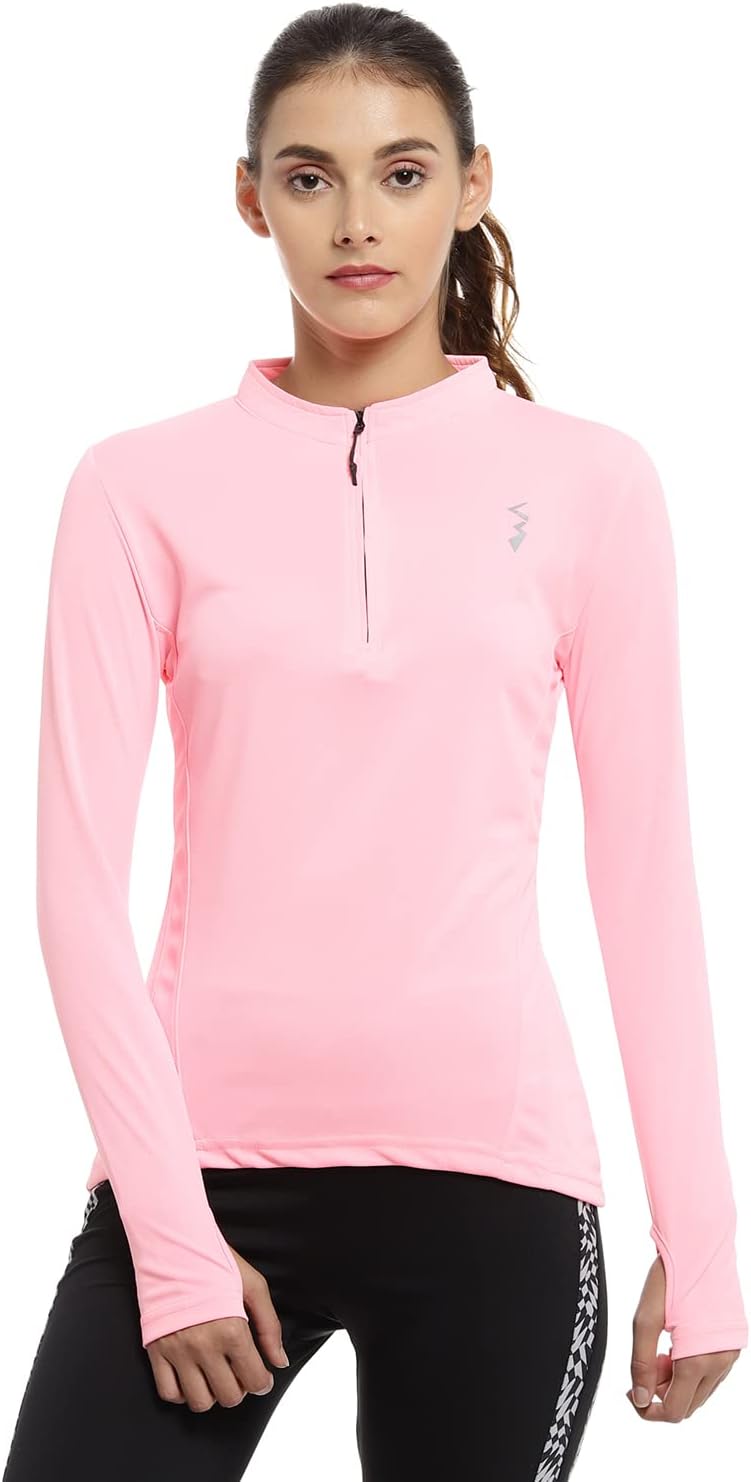 Women's Midnight Black Basic Activewear T-Shirt for Casual Wear | Mock Neck | Long Sleeve | Half-Zipper Closure | Polyester Jersey T-Shirt Crafted with Comfort Fit for Everyday Wear