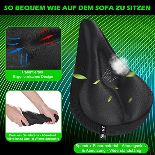 Zacro Sattelbezug Gelüberzug für den Fahrradsitz Indoor Cycle Sattelbezüge mit wasserdichter Sattelschutz Polstersattelüberzug Perfekte für Männer, Frauen und Kinder schwarz, 28cm x 19cm