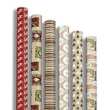 Clairefontaine 211421AMZC - Un carton de 12 rouleaux papier cadeau kraft 2mx0m70 60g, motifs assortis Authentique