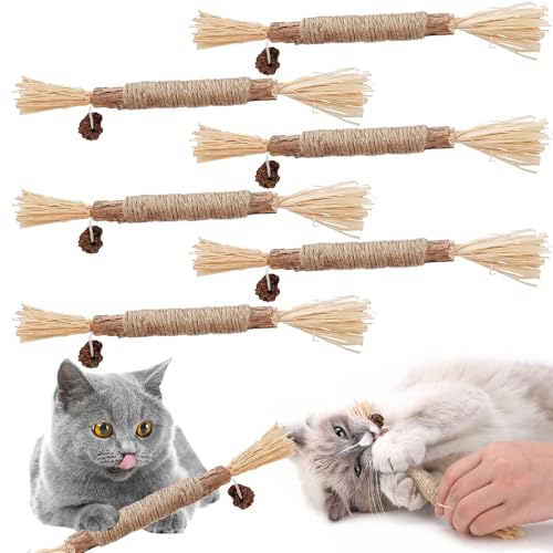 TUIBEIDAMAI Matatabi Katzenspielzeug, 6 Stück Katzenminzenstangen Katzen-Zahnpflege Sticks Katzenstangen Holz Katzenminze Sticks zum Schärfen von Zähnen für Katzen zum Spielen, Beißen