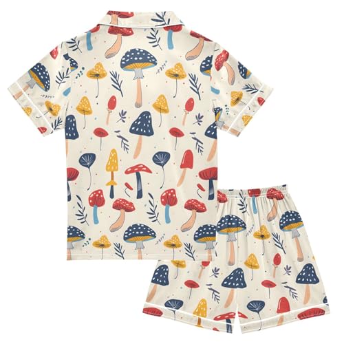ALAZA Colorful Mushroom Leaf Pajamas Satin Pajama Set Short Sleeve Button Down Sleepwear2