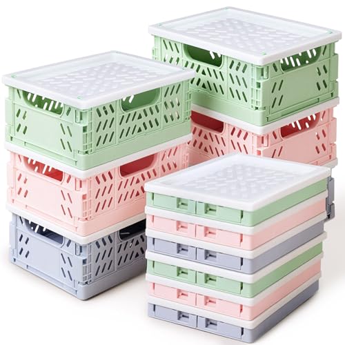 Image of Hushee 12 Pcs Small Storage Baskets with Lids Mini Mesh Crates Organizer