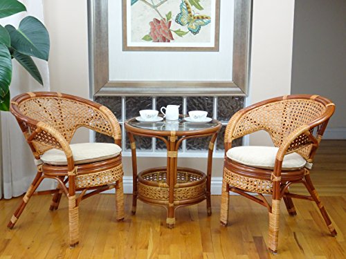 Pelangi Handmade Rattan Dining Wicker Chair W/Cushion, Colonial #TOP5