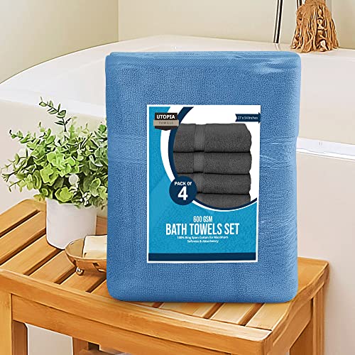 Utopia Towels 4 Pack Premium Bath Towels Set, (27 X 54 Inches) 100% Ring Spun Cotton 600Gsm, Lightweight And Highly Absorbent Quick Drying Towels, Perfect For Daily Use (Electric Blue) #TOP4