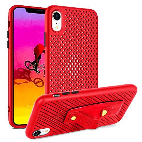 SOKAD iPhone XR Case, Ultra Soft Heat Dissipation Breathable Cooling Hollow Kickstand Liquid Silicone Full Body Protection Shockproof Cover Case for iPhone XR 6.1 Inch 2018 - Red
