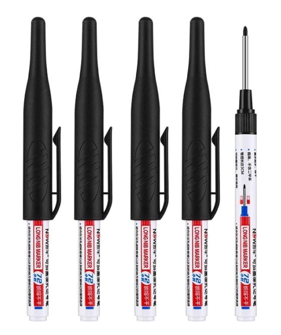 4 Pcs Multi Purpose Deep Hole Marker Pens,Long Nib Head Marker Waterproof Colorful Carpenter Pen for Bathroom Woodworking Decoration,Red Black Blue