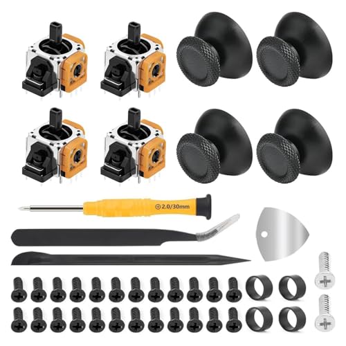 TILONKJ 4 Stück Hall-Effekt-Sticks Anti-Stickdrift Kit für PlayStation 5 Controller,Ersatz-Analogsticks mit 3D-Sensor,Daumenkappen & Installationswerkzeuge