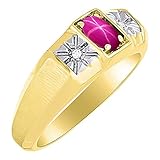 RYLOS Anillos para hombre de oro amarillo de 14 quilates – Anillo de rubí y diamante de 6 x 4 mm de color de piedra preciosa anillos para hombres joyería de oro