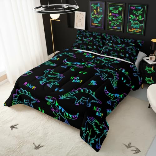 Image of QOOMO Jurassic Dinosaur Kids Bedding Set, Black, Twin Size