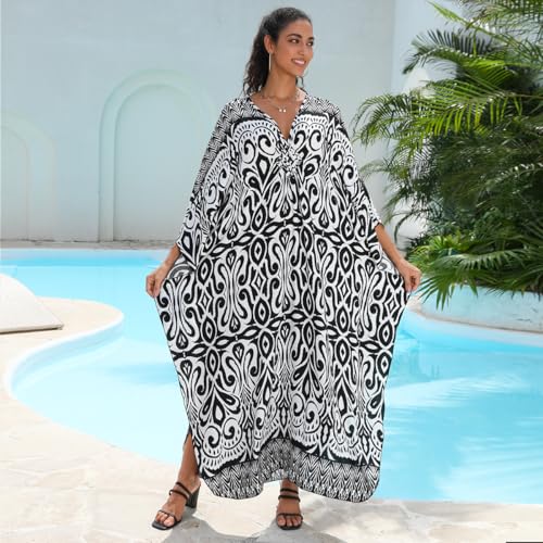 Image of KEYLORTING Plus Size Kaftan Dress Women, African Moo Moo Print Caftan, Batwing Dress, Beach Cover Up for Party and Loungewear