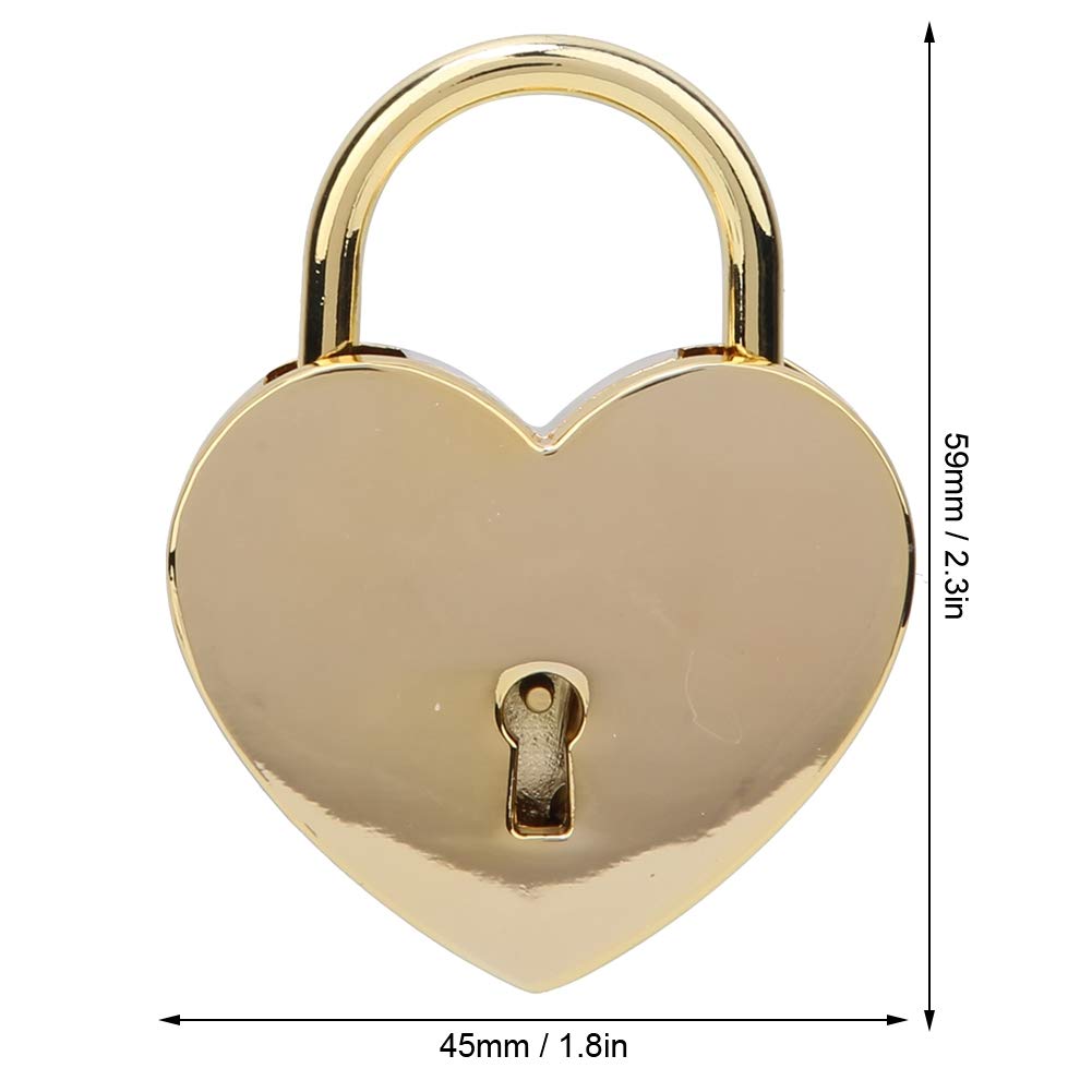 Heart Lock, Heart Padlock Small Vintage Antique Style Lock Mini Lock Household Craft Supplies with Key 45x59mm for Jewelry Box Storage Box Diary Book(Imitation Gold)