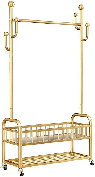 Garment Racks,on wheels,movable,Double Decker,Sturdy Metal Frame,Available for both domestic and commercial use,for Hanging Organizers Clothes,Coats,Skirts,Shoes,Bags,Scarf,Neckties (gold, S)