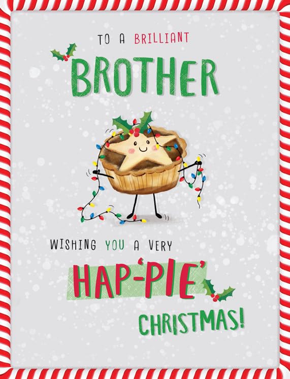 Christmas Card Humour Text Brother Mince pie - 8 x 6 inches - Piccadilly Greetings
