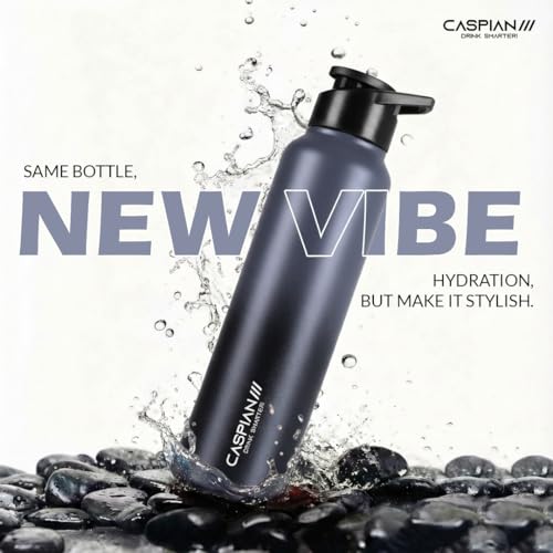 Image of CASPIAN / / / HIke ISI Certified Stainless Steel Water Bottle 1 ltr. (Graphite, 1 Litre) | Leak Proof Sipper for Fridge Home Office Travel School Kids Boys Girls Adults Sports Gym Yoga Gift | BPA Free