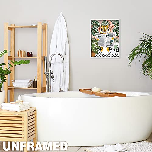 Lemail Wig Animal On Toilet Funny Bathroom Wall Art Animal Reading Newspaper Wall Art Prints Tiger On Toilet Print Botanical Wall Art Tropical Pink Botanical Bathroom Humour Art Print 12X16In Unframed #TOP5