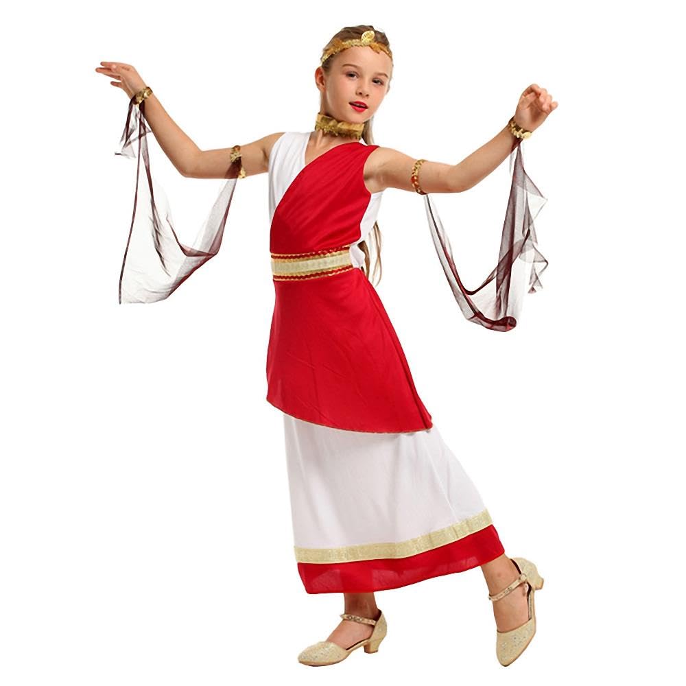 Lito Angels Vestito Costume Antica Dea Romana Greca Mitologia Principessa con Corona Alloro Dorata per Bambina, Bianco Rosso