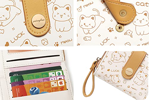 Cat Wallets for Girls, Cute Small PU Leather Wallet Card Holder Coin Purse with ID Window for Women and Girls (Yellow)4