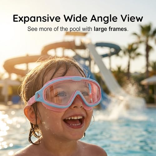 Image of HD Children's Large Frame Waterproof and Anti-fog Swimming Goggles, 180 Wide View Swim goggles for Kids 3-15