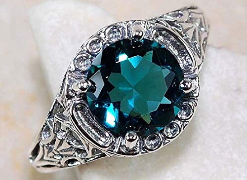 Lzz Fashion Aristocratic Lady 925 Sterling Silver Sapphire Ring Green Round Cut Topaz Cubic Zirconia CZ Single Stone Ring Wedding Jewelry Size 6-10 (US Code 10)